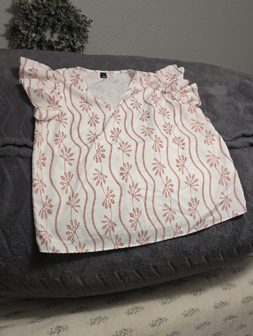 Girls White & Dusty Rose Floral Ruffle Sleeve Top